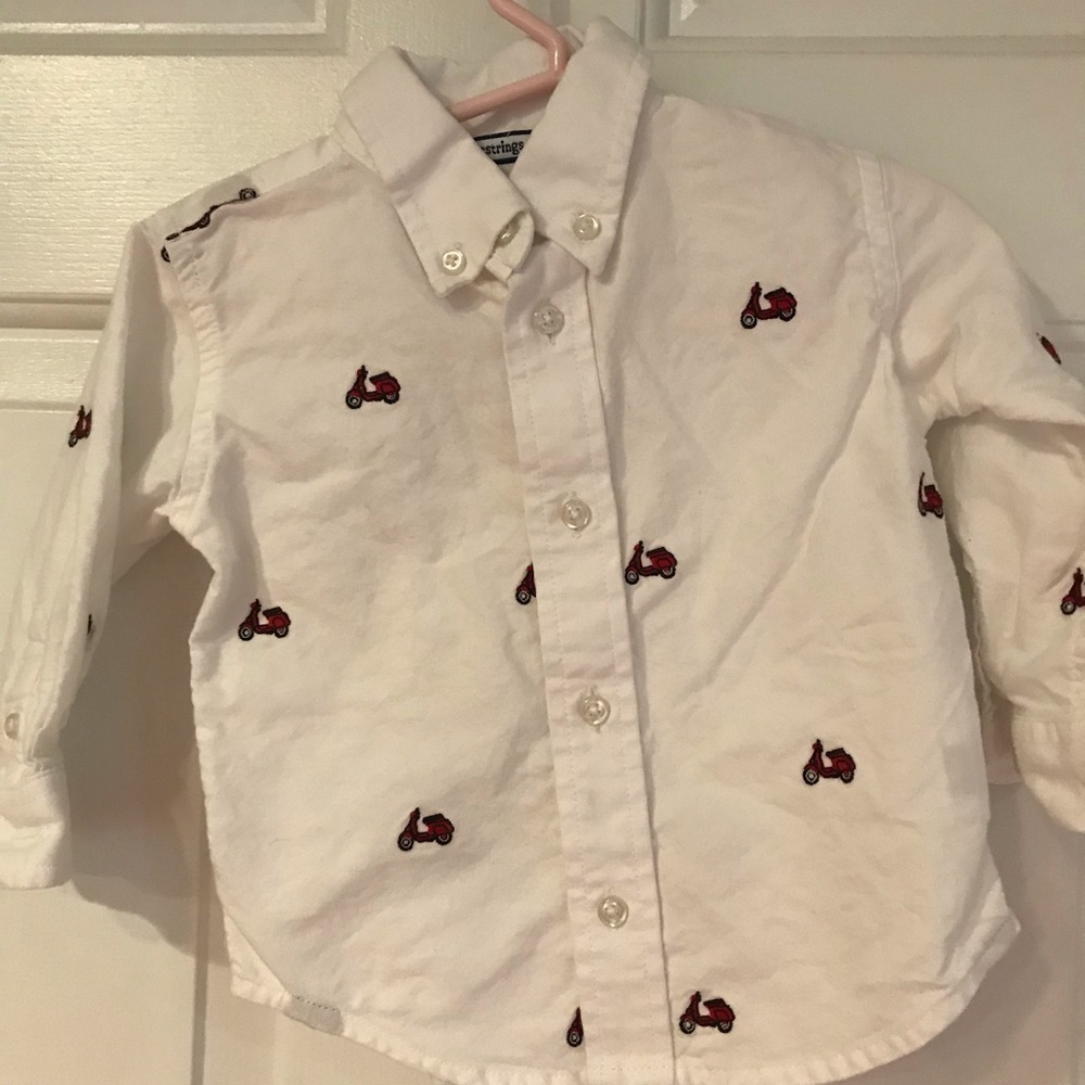 Hartstrings white shirt with red moped design